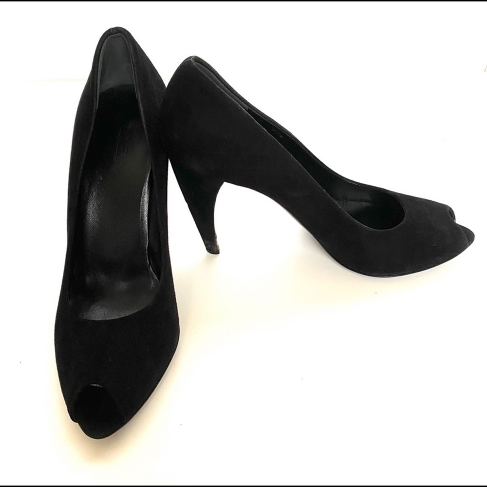 PRADA Black Suede Peep Toe Pumps